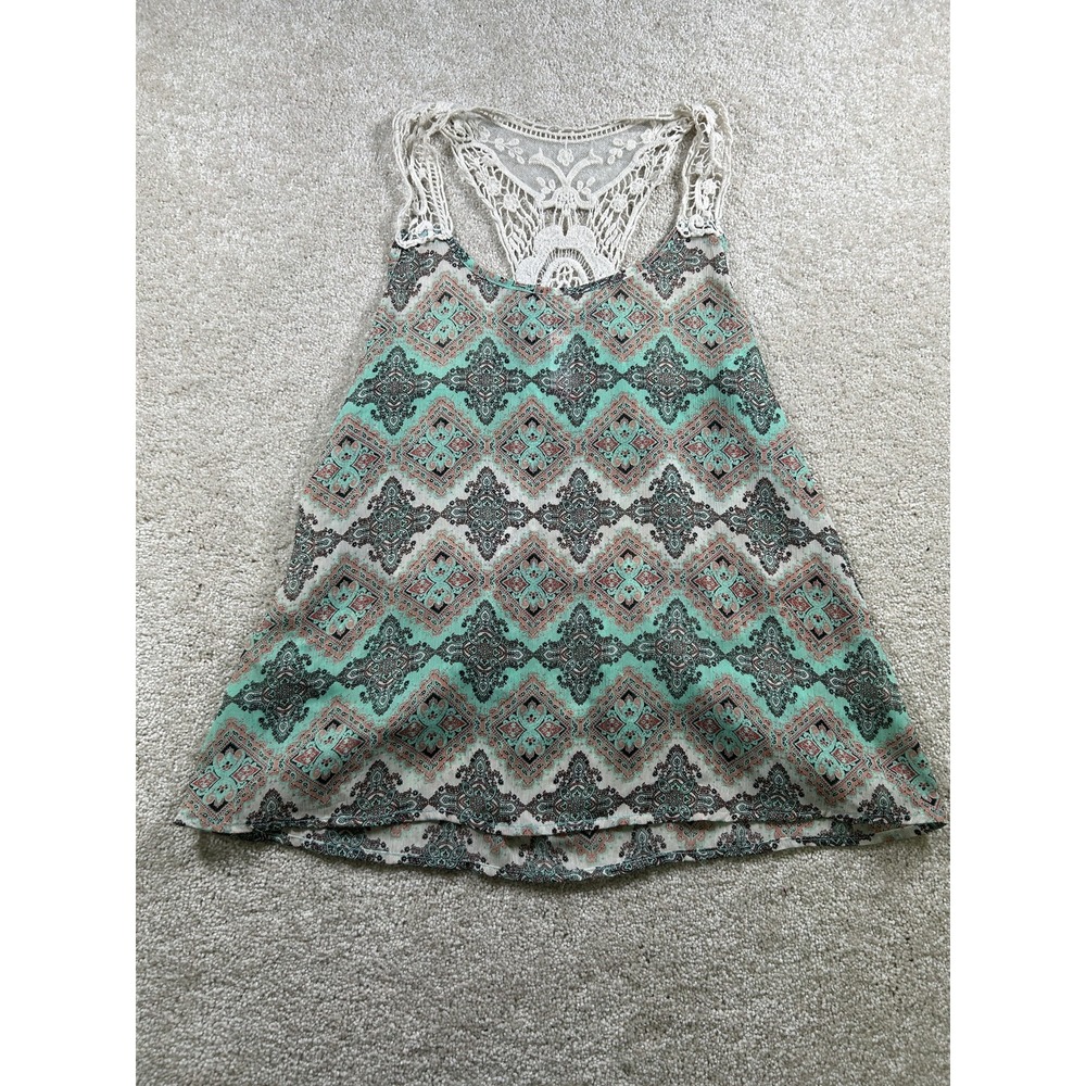 Tank Top Womens M Boho Crochet Lace Back Sleeveless Y2K VTG Fairy BloomCore